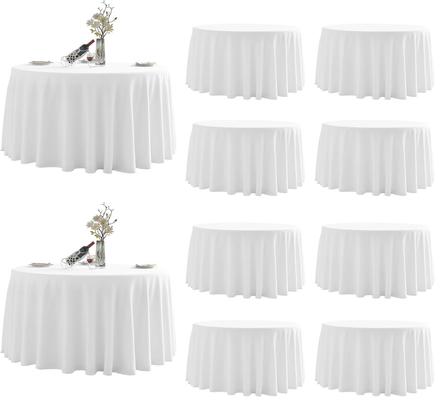 Round Tablecloth,10 Pack 132inch Stain and Wrinkle Resistant Polyester Table Cloth,Decorative Fabric Table Cover for Kitchen,Dinning,Party,Wedding Round(White) 10 Pack 132R White