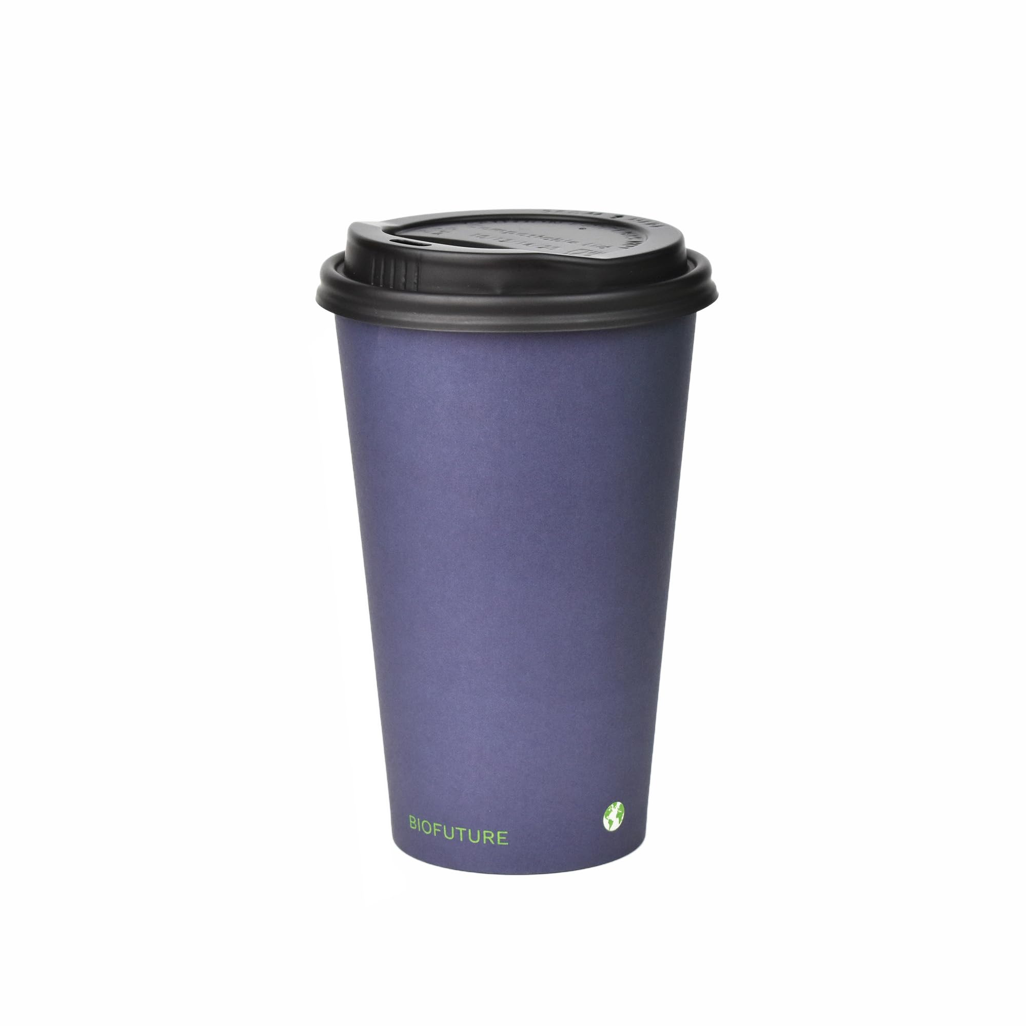 BIOFUTURE Biodegradable Coffee Cups – Blue, 50 Count Disposable, 16 Ounce Paper Cups with Lids – Eco-Friendly and 100% Compostable – Ideal for Tea, Coffee, and Hot Drinks (50 Pcs, Blue, 16oz)