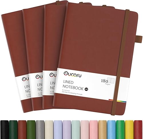 Miniatura 30 de Oucaru Cuaderno rayado, paquete de 4, 180 páginas, diarios A5 para escribir, papel grueso de 100 GSM, cuadernos pequeños diarios para mujeres y 4
