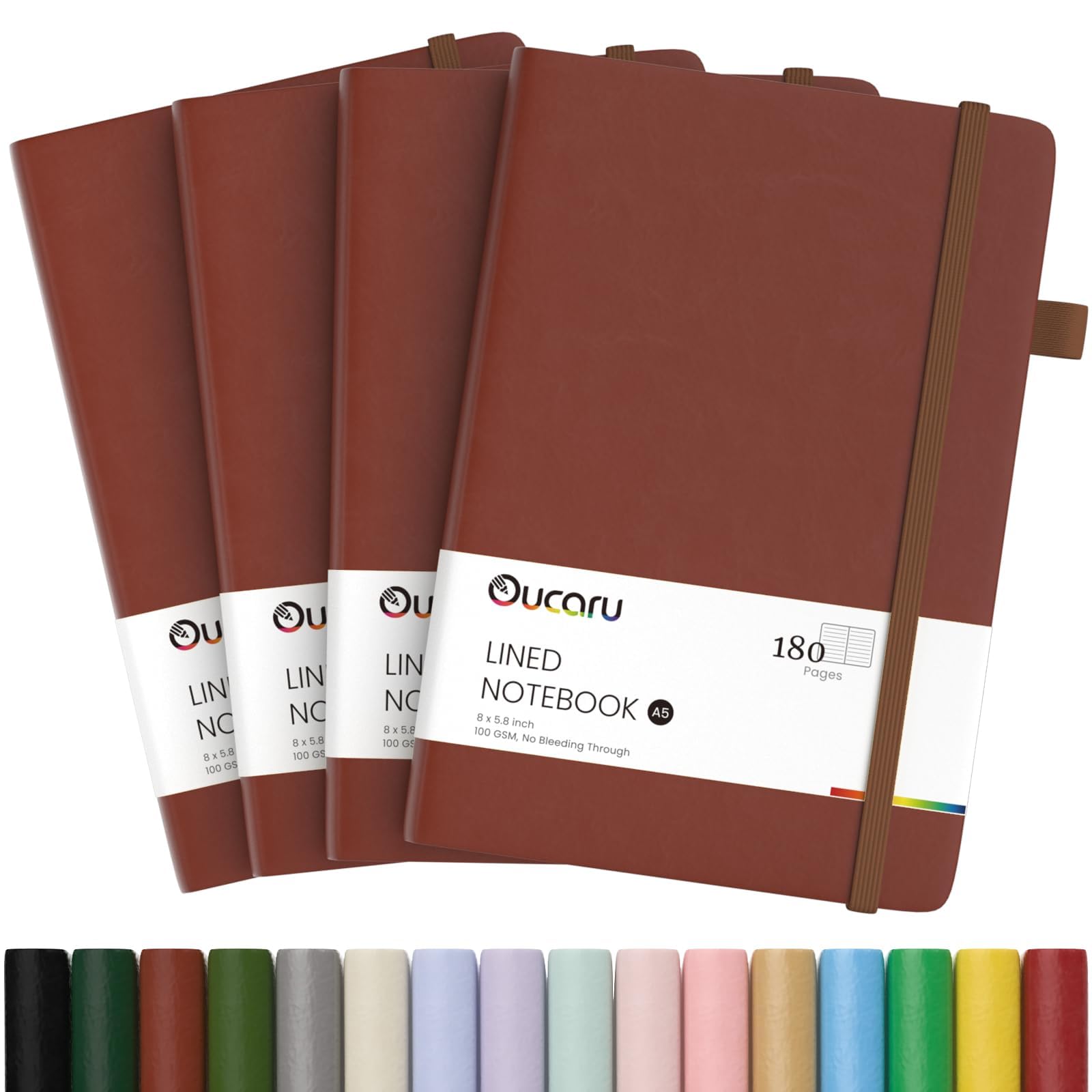 Oucaru Lined Journal Notebook, 4 Pack, 180 Pages, A5 Journals for Writing, 100 GSM Thick Paper, Small Notebooks Daily Journal for Women Men Work, Business, School, Travel Supplies — image 1
