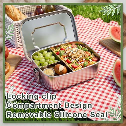 Image of Funnymoom 4 Pcs Stainless Steel Bento Lunch Box, 3 Compartment