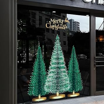Christmas Tree Window Clings Stickers for Glass Windows, Removable DIY Static Merry Christmas Window Clings Decals Decorations for Xmas Holiday Home Party Office Shop Display Decor A