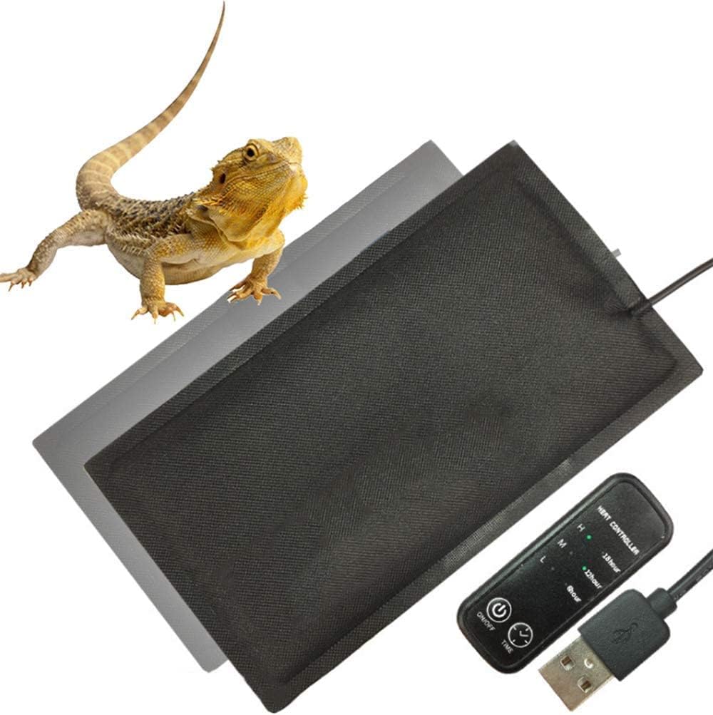 Reptile Heat Mat USB Reptile Heating Mat Pet Heat Mat with 3rd Gear Thermostat Waterproof Tank Warmer Heat Pad for Reptiles,Turtle,Tortoise,Snakes,Lizard,Gecko,Spider,Snails
