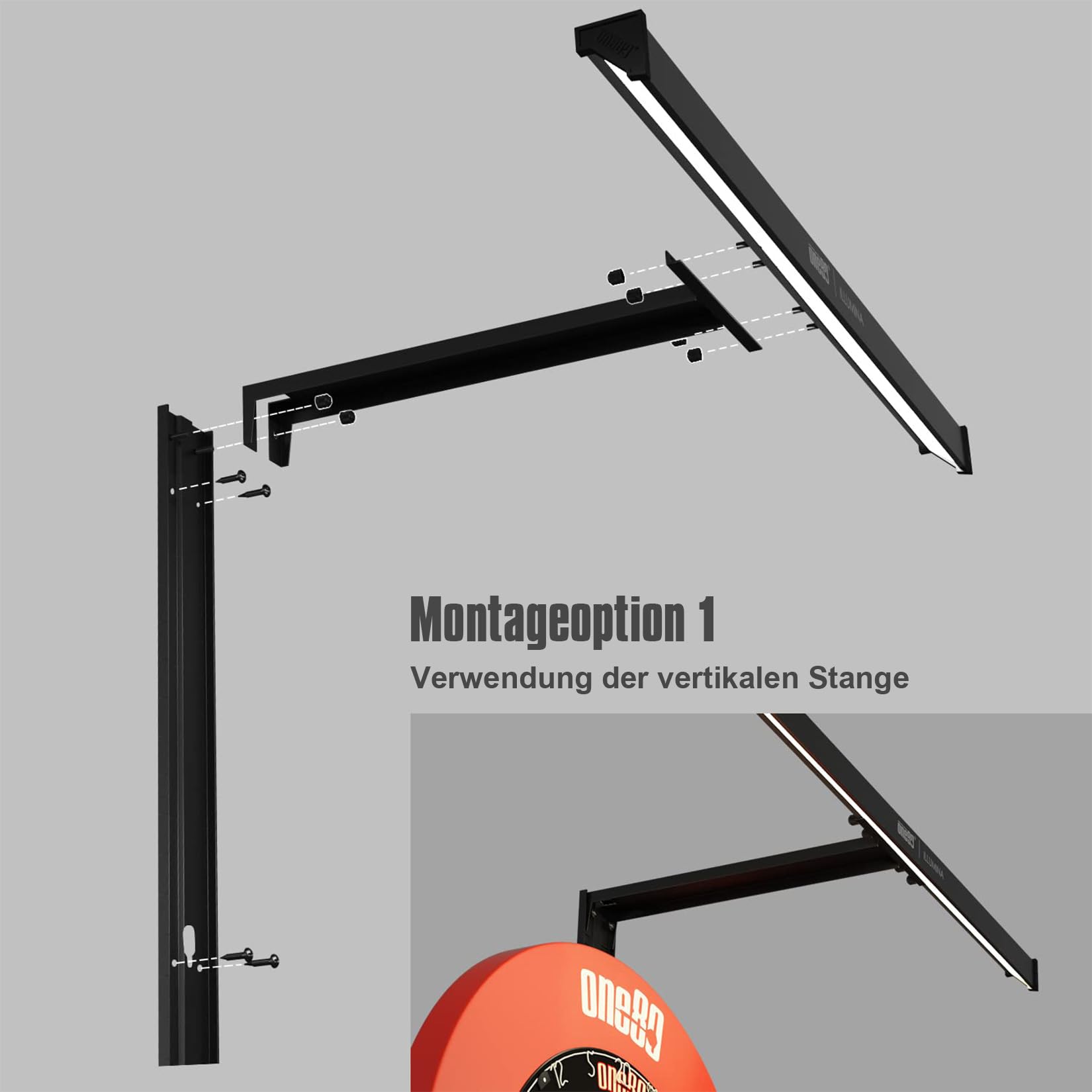 ONE80 Dartscheibe Beleuchtung Dart Illumina LED Beleuchtung für Dartscheibe Kork Dartscheibe Elektronisch Dartboard licht System Dartboard Beleuchtung System mit gebrandetem kleinen