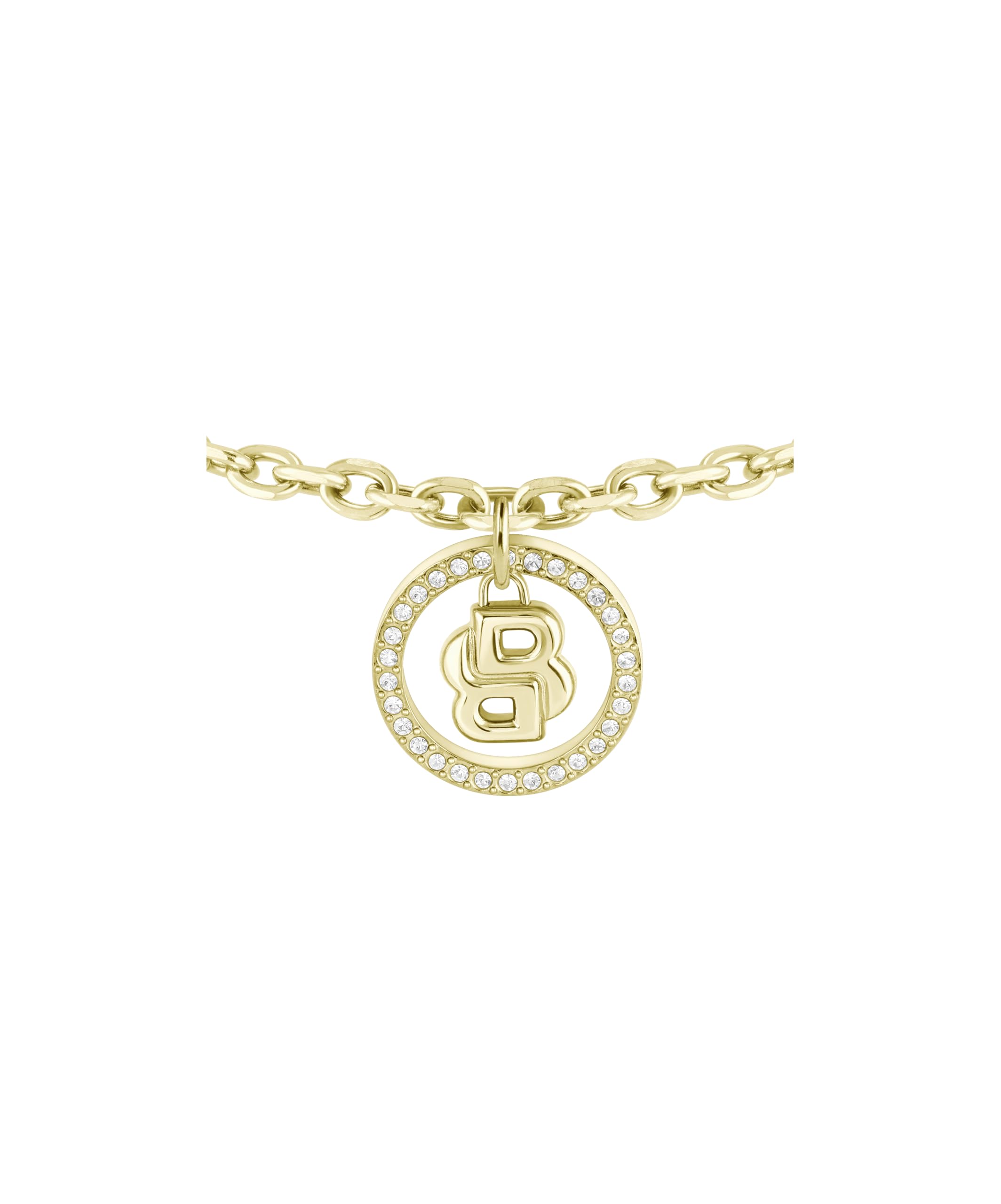BOSS Jewelry Armband mit Anhänger für Damen Kollektion DOUBLE B DIVINE aus Edelstahl mit Ionenplattierung in Gelbgold verziert mit Kristallen - 1580807