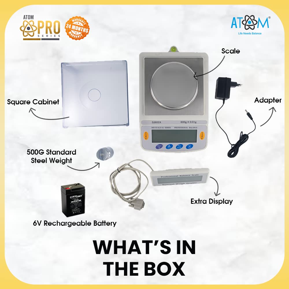 ATOM High Precision Digital Weight Machine With Capactiy 600g x 0.01g | Weighing Scale For Gold, Silver Ornaments & Precious Gems | Atom DJ 602A Jewellery Scale - Image 4 thumbnail