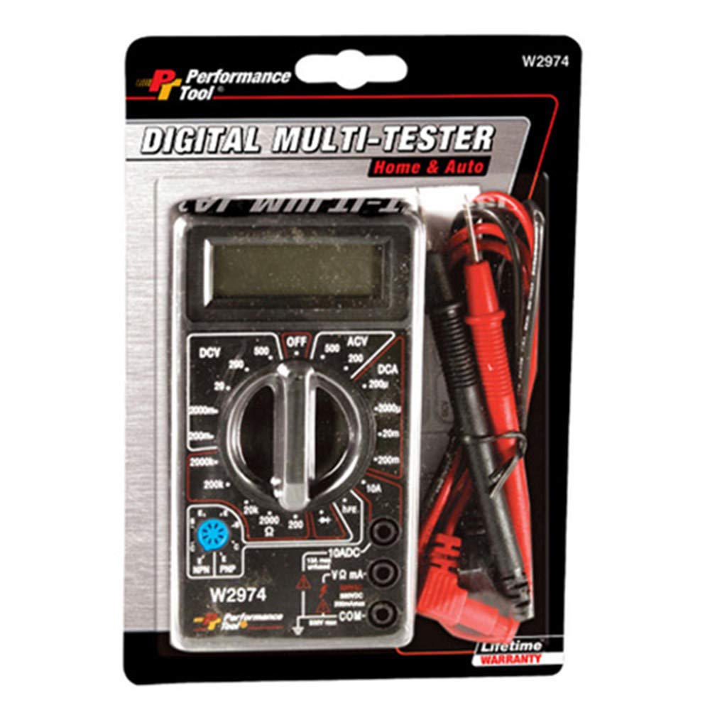 Performance Tool W2974 Digital Multimeter Tester 2000 Counts with AC DC Voltmeter and Ohm Volt Amp Meter, Measures Voltage, DC Current Measurement, Automatic Zero Adjust, 9V Battery Included
