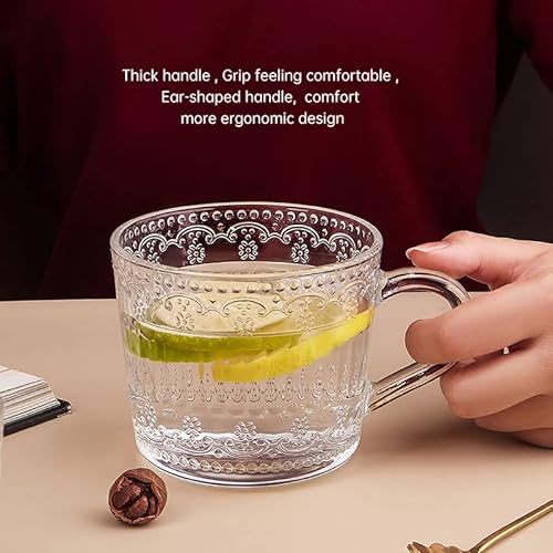 Lovwish Glass Coffee Mugs, (2-Pcak) 14 Oz- Relief Clear Glass Cups With Bamboo Lids,Tea Cups, Coffee Cups,Espresso Cups, Latte Cups,Cereal Cups, Milk Cups, Beverage Cups, Christmas Thanksgiving Gifts #TOP4