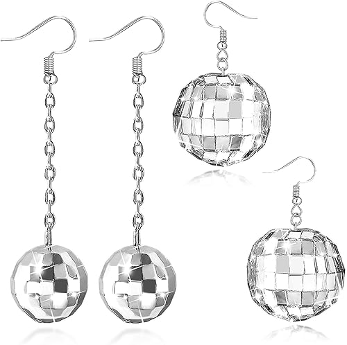 Miniatura 1 de Aretes de bola de discoteca para mujer, aretes de bola de discoteca de los años 60 o 70, aretes de Halloween para mujer, accesorios de disfraz de