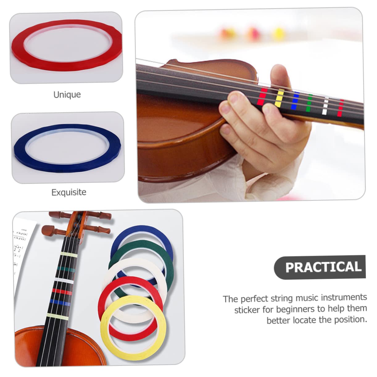 Abaodam 15rotoli Nastro Per Posizionamento Dita Per Violino Vari Colori Facile Da Applicare e Rimuovere Accessorio Per Principianti e Studenti Violino e Violoncello