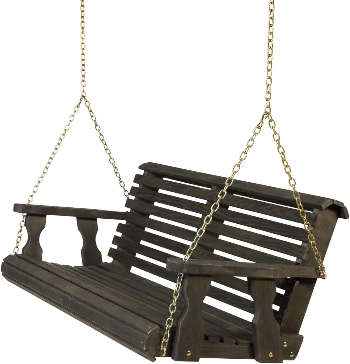 Amish Casual Heavy Duty 700 Lb Capacity Porch Swing (5 Foot, Semi-Solid White Stain) – Wooden Outdoor Roll Back Swing with Hanging Chains – Amish Made in the USA
