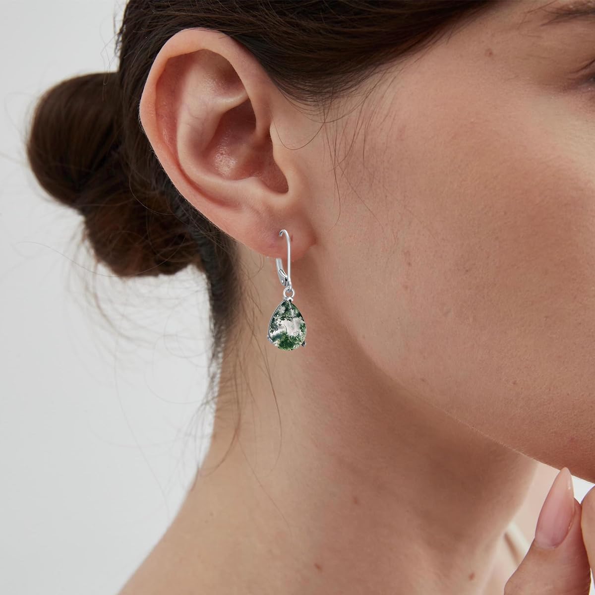 Natural Moss Agate Earrings For Women, 925 Sterling Silver Dangle Earrings With Green Moss Leverback Dangling Earrings Moss Agate Jewelry