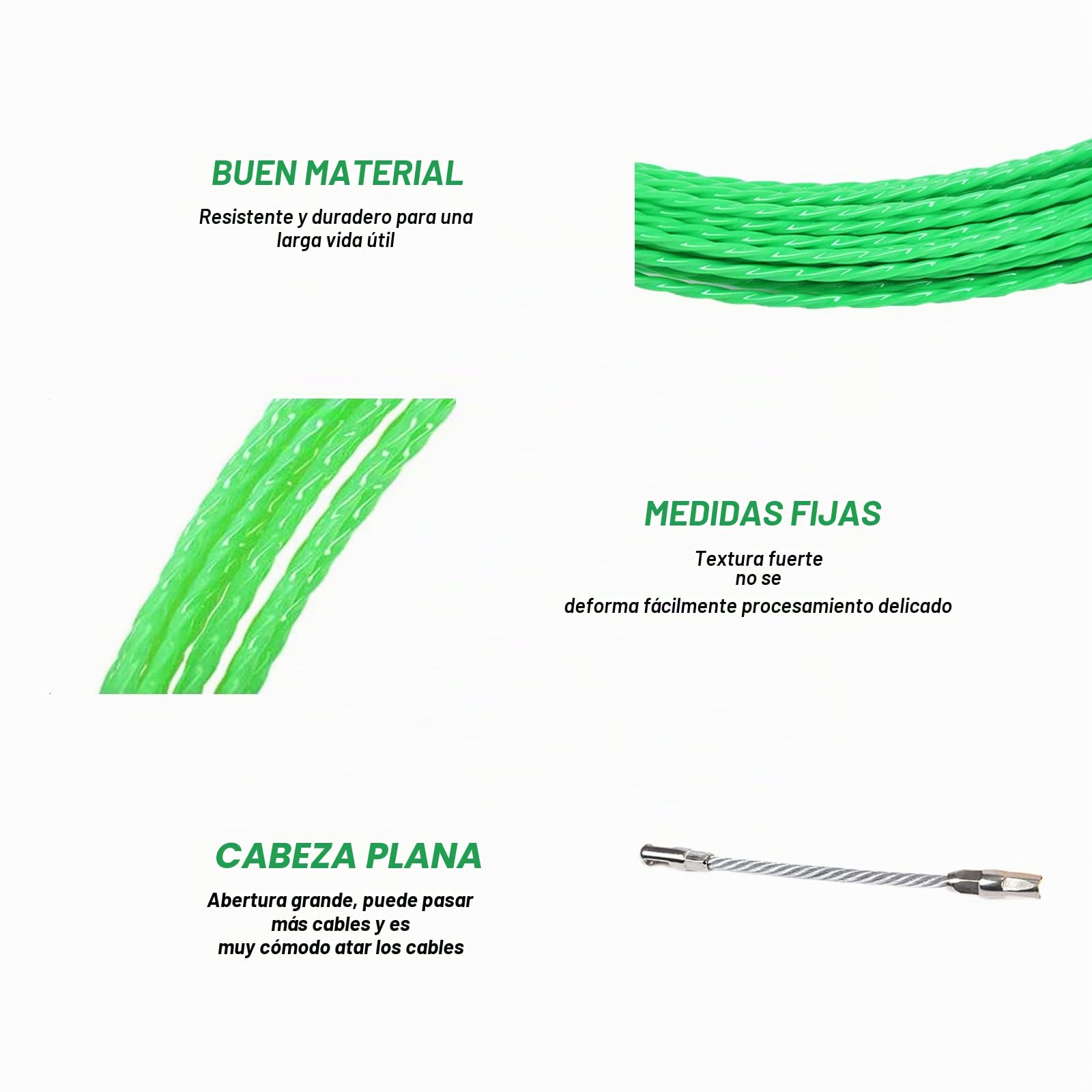 20 m Guia Pasacables, φ 4 mm Enhebrador de Alambre Electrico,con 2 muelles guía, para Tubería Conducto de Cable Pared, Obras de Telecomunicaciones