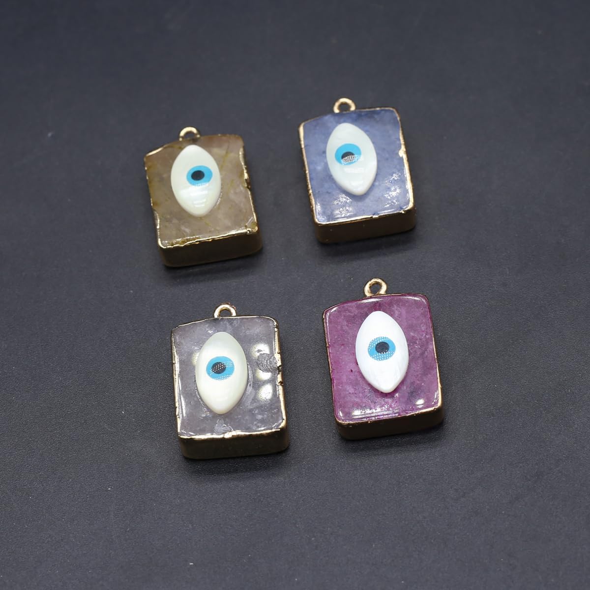 4pcs Natural Stone Pendant Gold Wrapped Quadrilateral Large Eye Shape Crystal Cluster Quartz Healing Crystals Stone Charms For Jewelry Making DIY Necklaces - Image 4