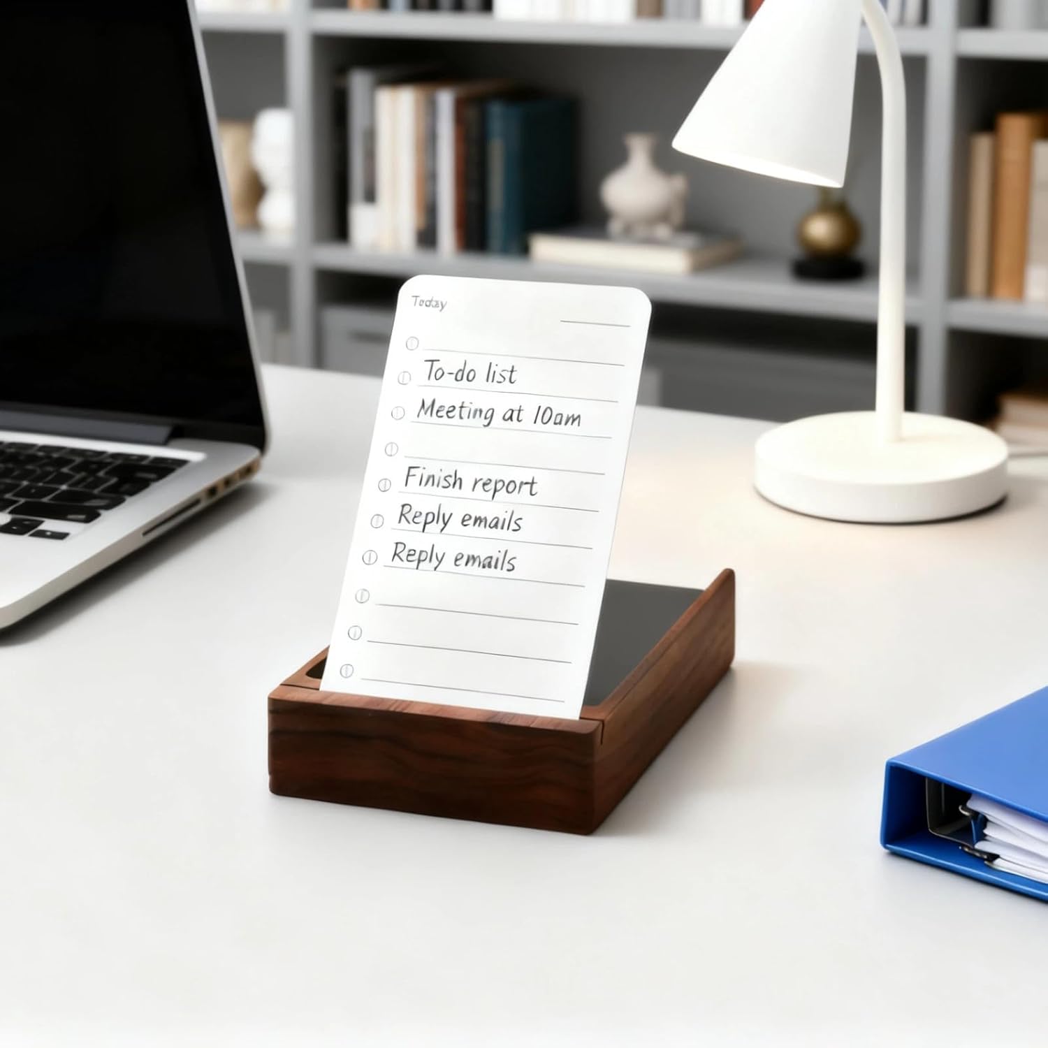 Undated Daily To Do List Planner with Walnut Stand and 100 Checklist Cards, Perfect for Daily Tasks and Goal Setting, Enhanced Productivity