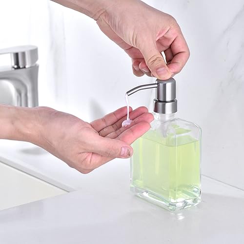 Miniatura 2 de Dispensador de jabón cuadrado de vidrio transparente, dispensador de jabón de manos recargable de diseño antiguo con bomba de acero inoxidable a