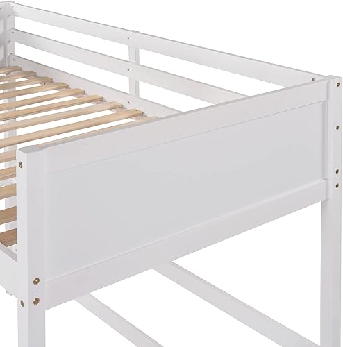 Miniatura 9 de Base de cama tipo loft de madera de tamaño individual con escalera, diseño que ahorra espacio para niños, adolescentes y adultos