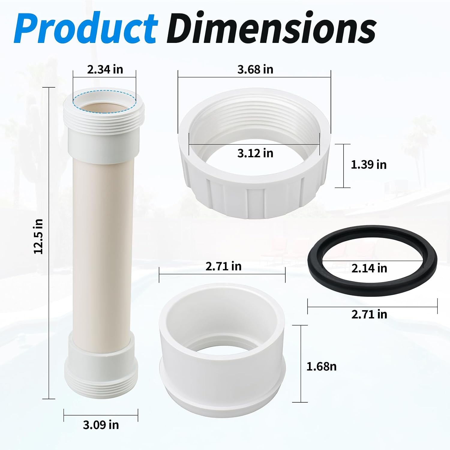 Salt Cell Bypass Pipe Kit for Hayward Turbo Cell Salt Chlorination Cell, with 2 Salt Cell Union Replacement, Bypass Dummy Cell Compatible with Hayward T-Cell Salt System, Upgrade Pool Spa Pump Parts