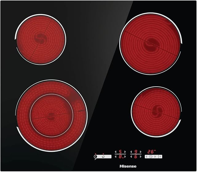 Hisense E6432C Built-in 60cm Electric Ceramic Hob with Child Lock, Touch control, Timer Function - Black 7200W, 20 x 24 x 2 inches (L x W x H)