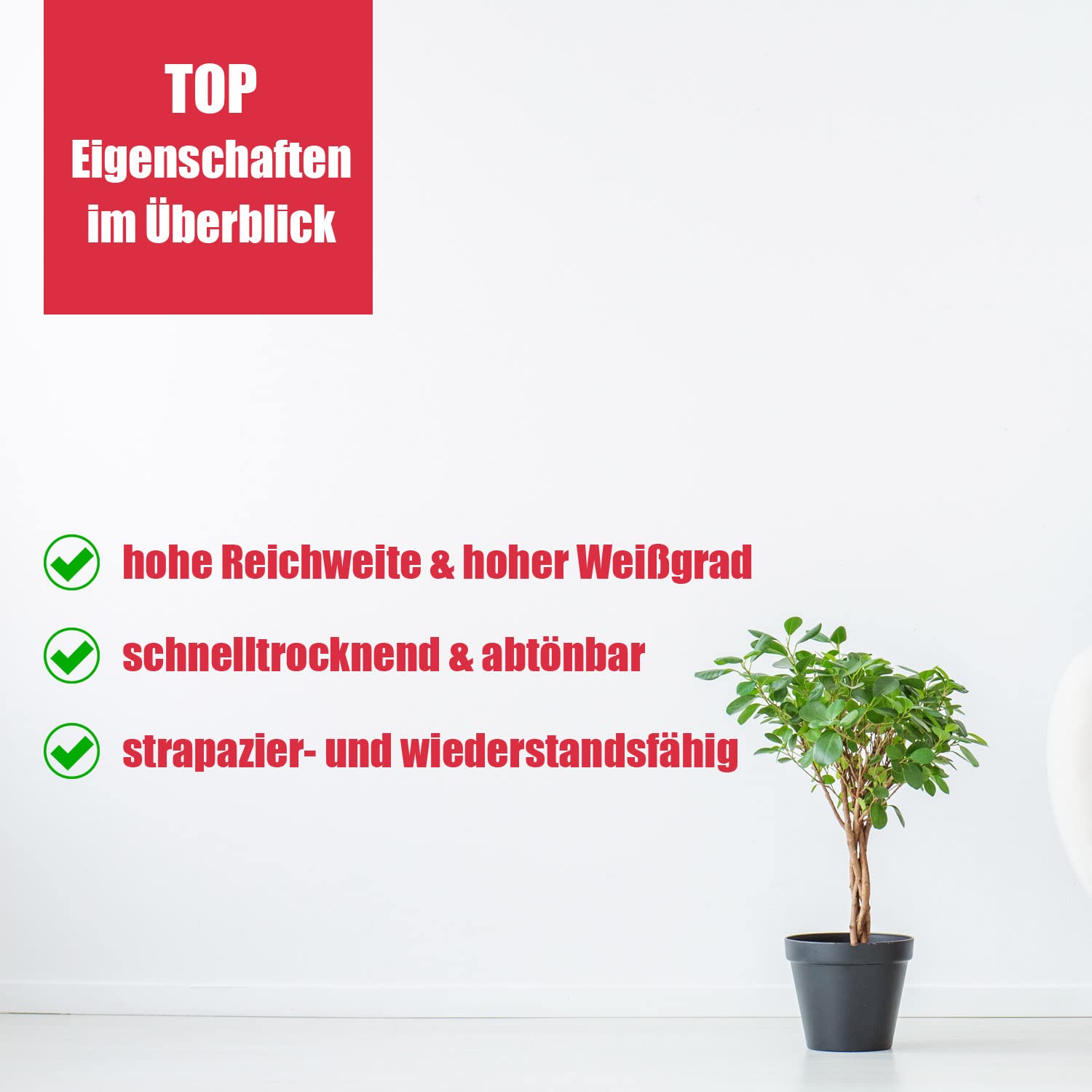 DICHTON Anti Schimmel Farbe 5l weiß matt - Feuchtraumfarbe, Antischimmelfarbe, Wandfarbe mit hoher Deckkraft und Reichweite, lösemittel- und weichmacherfrei, atmungsaktiv D.49W