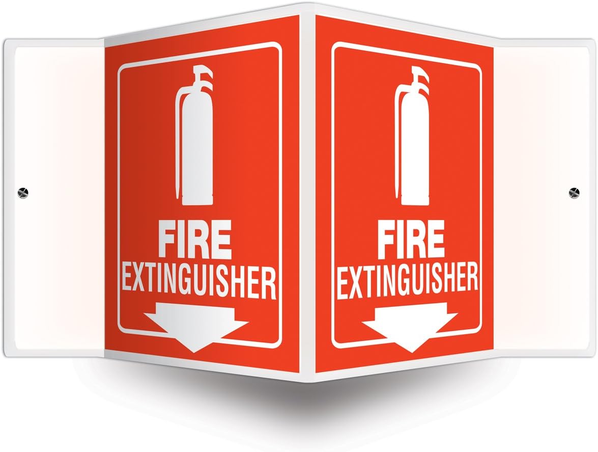 Fire Extinguisher Sign, 6 x 8-1/2In, WHT/R