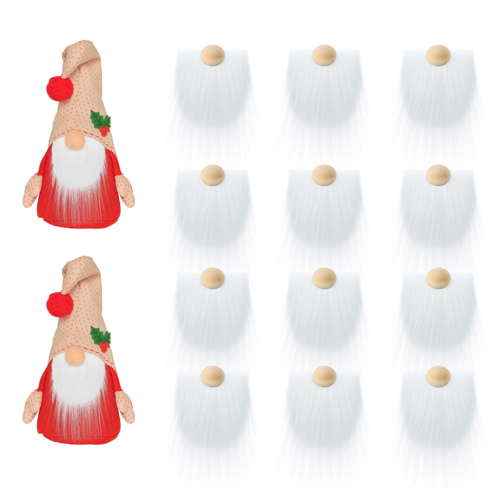 24 Pcs White Beard, 9x18 CM Faux Fur Fabric, White Fur Fabric,for Crafts Gifts Carnival,Small Gnome Beards for Crafting Christmas Doll Making Supplies Doll Bead Nose Wooden Balls