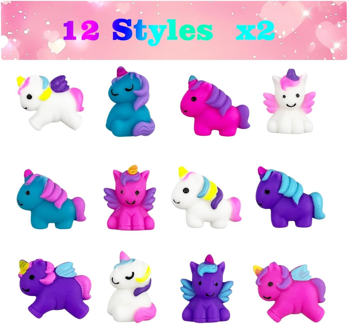 Jofan 24 PCS Unicorn Mochi Squishy Toys with Valentines Cards for Kids Valentines Day School Class Classroom Gifts Prizes Party Favors