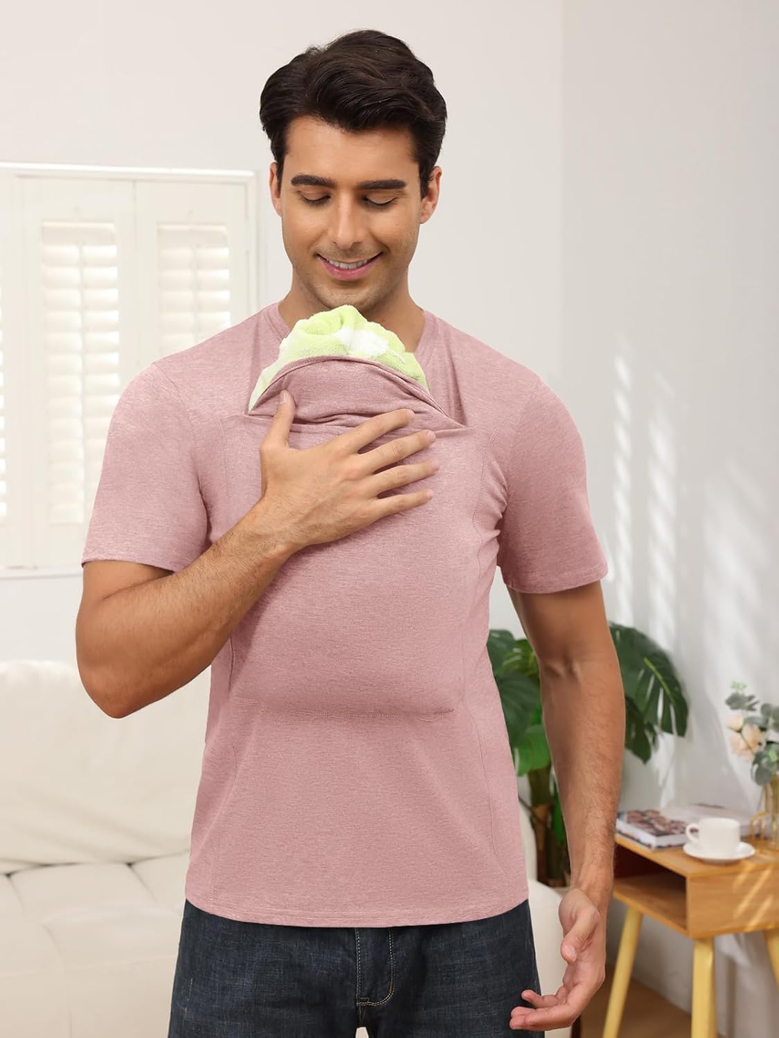ThusFar Mens Baby Carrier Shirt Dad Shirt for Men Short Sleeve Baby Wearing T-Shirt V Neck Pocket Tee Shirts