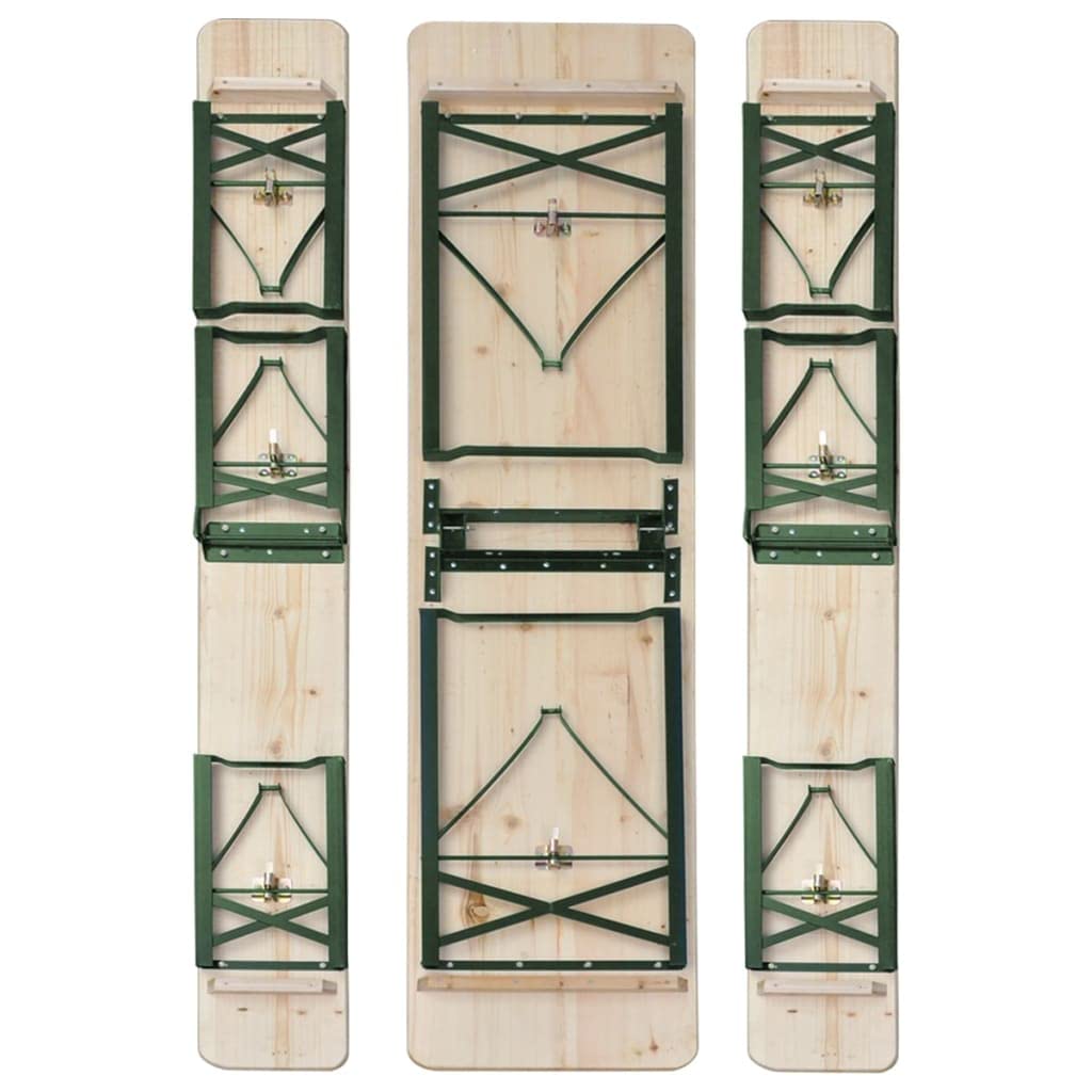 Biertischgarnitur Klappbar 220 cm, Tannenholz Dunkelgrün, Outdoor Möbel Set mit 2 Bänken, Gartenmöbel für Terrasse, Balkon, Robustes Patio Furniture Set
