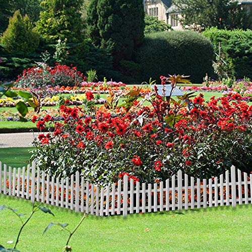 Finderomend 12PCS White Plastic Fence Garden Picket Fence Lawn Flowerbeds Plant Borders Decorative Garden