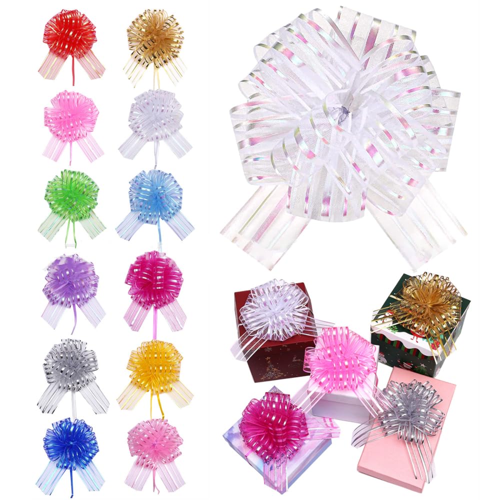 Wambere 50 Stück Geschenkschleifen Ziehschleifen Deko Schleifenbänder Geschenkband für Weihnachten, Geschenkverpackung, Basteln und DIY Weihnachtsdekoration,Hochzeit Partydeko,Lila