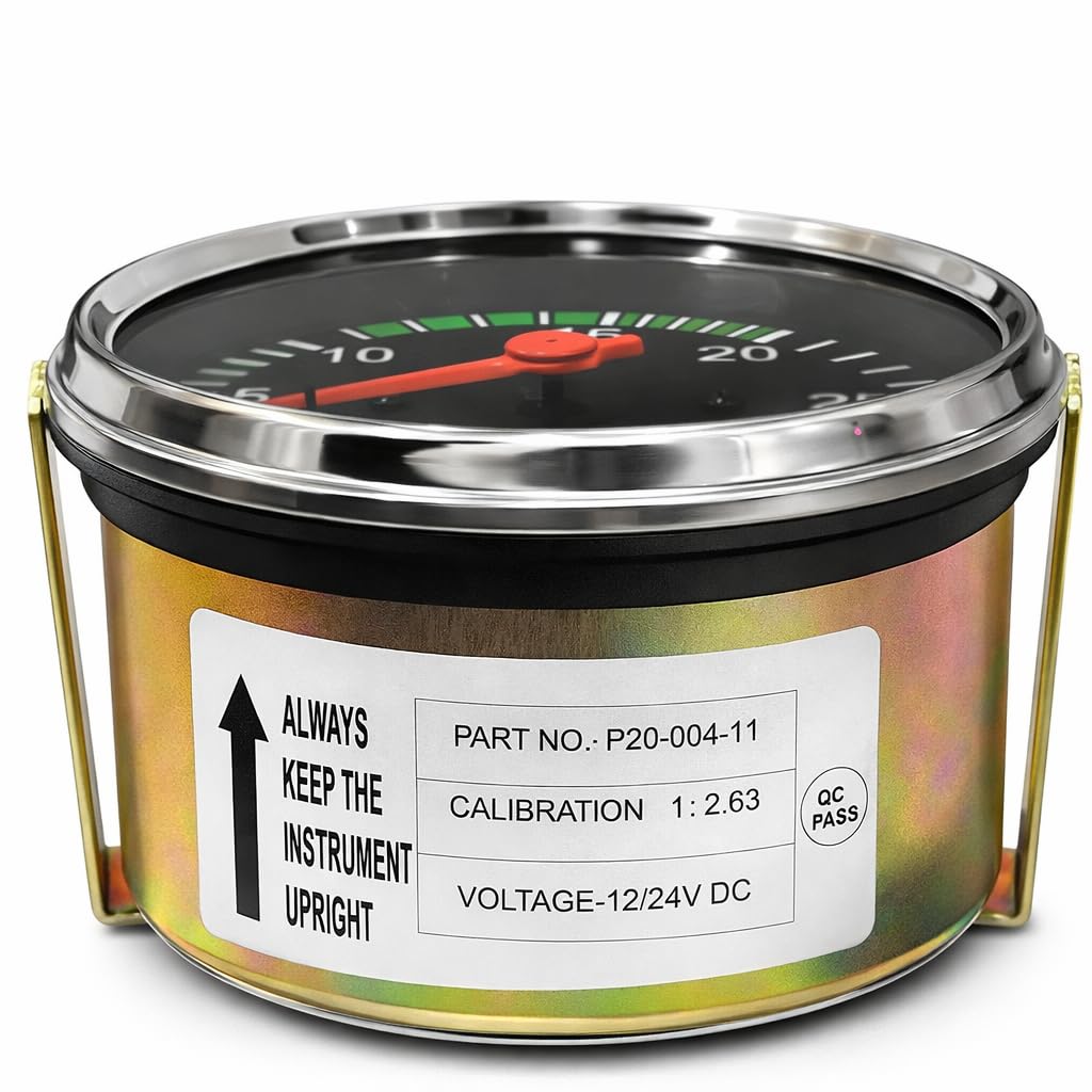 Tachimetro universale elettromeccanico con 3 terminali per trattori 12V-24V DC – 0-30 RPM x 100, analogico per uso agricolo, veicoli pesanti, 0-3000 RPM, quadrante nero con cornice cromata