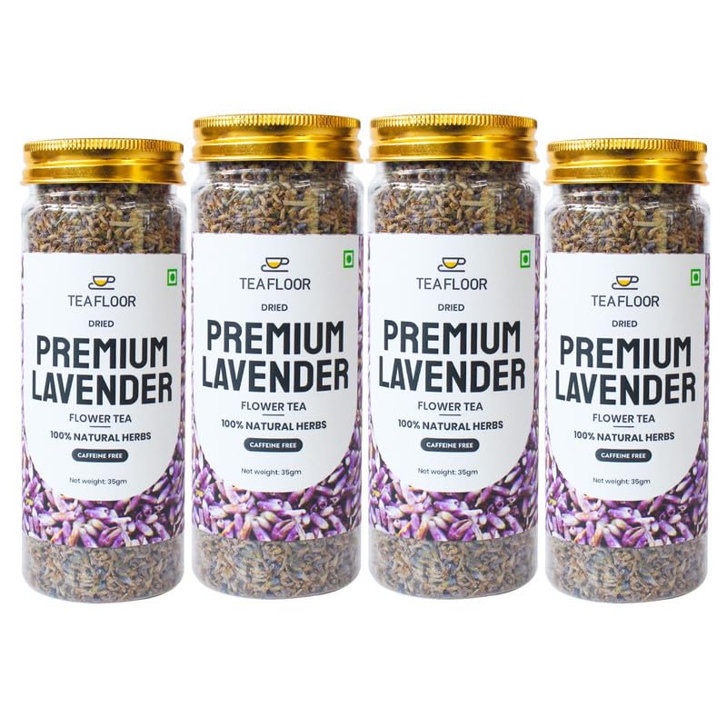 Image of TEAFLOOR 100% Dried Natural Lavender Buds Flower Tea: Aromatherapy in every cup || Reduce stress, Authentically Flavorful and Adaptable || Whole Flower Buds, Caffein Free || 35g (Pack of 4) ||