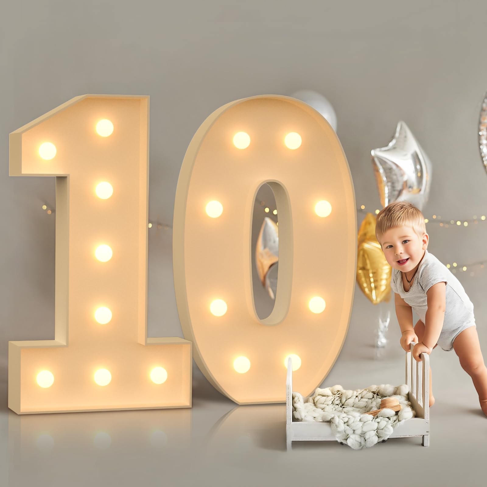 Marquee Numbers 10, 3FT Light Up Numbers for 10th Birthday Party Decorations, Mosaic Numbers for Balloons, Large Cardboard Numbers, Number One Balloon Frame, Number Blocks Birthday Party