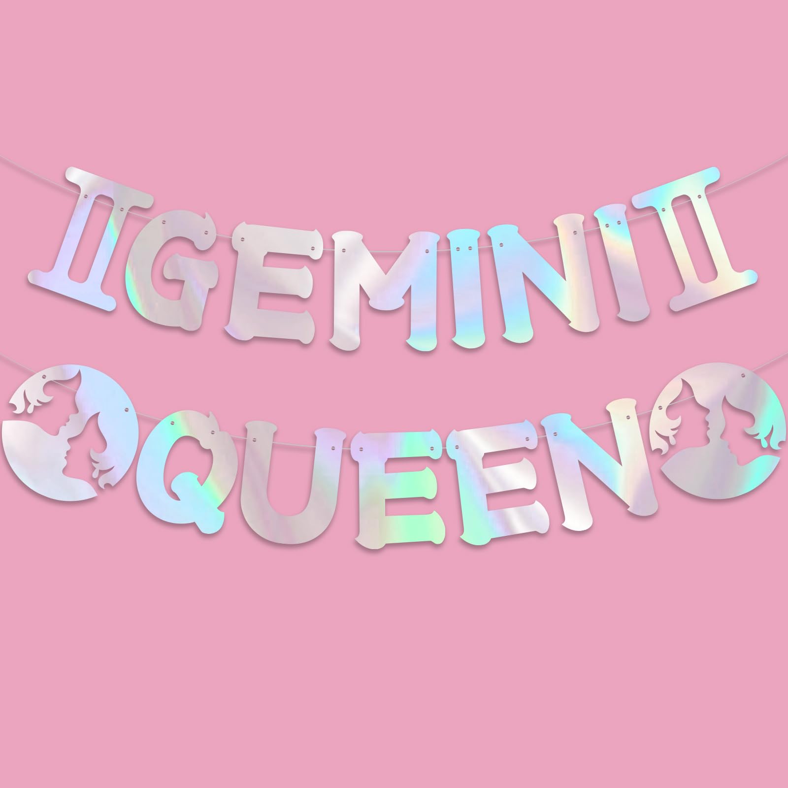 SKJIAYEE Gemini Queen Banner for May June Birthday Party Decorations, Glitter Iridescent Zodiac Gemini Birthday Banner for Horoscope, Astrology Bday