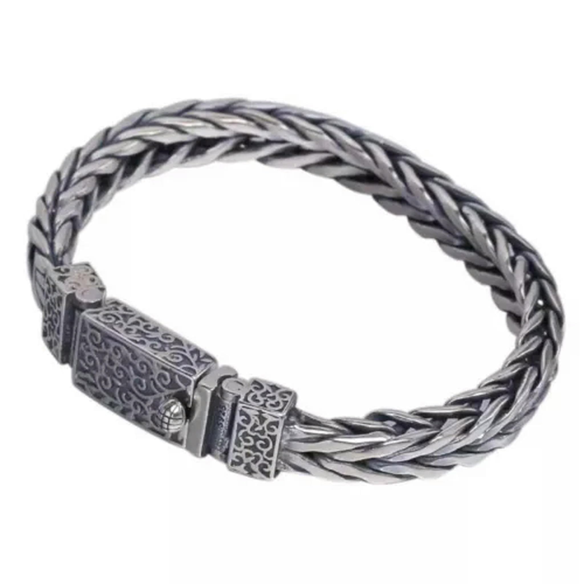Nuovo Bracciale a Treccia Placcato Argento S925, Braccialetti a Catena da Uomo - 8,66"-8,66 pollici/22 cm