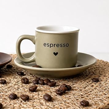 Espresso Fincan Takımı, Porselen, Lacivert ve Krem Rengi, Fincan ve Tabak Seti, 2'li (Kahve - Mint)