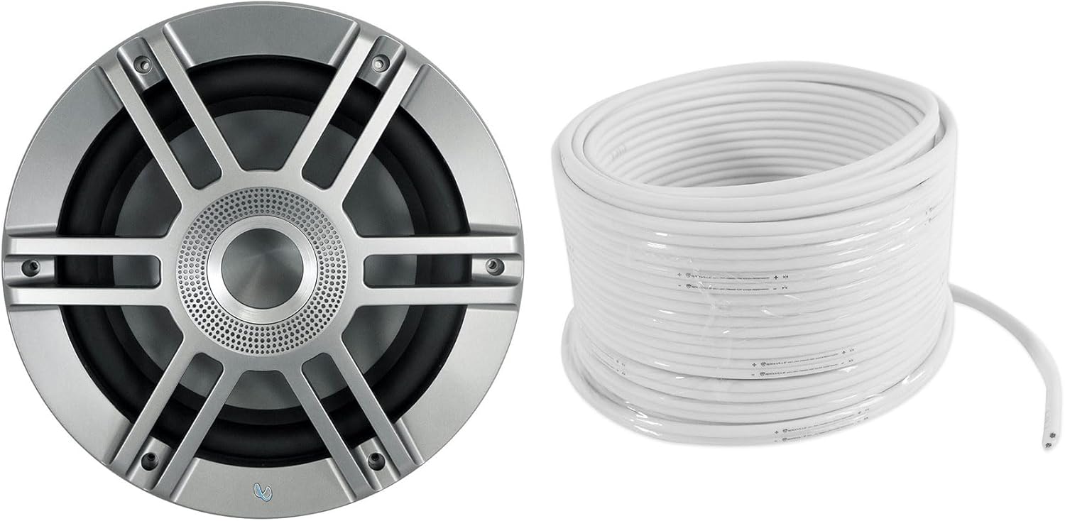 Audiosavings Bundle: Infinity Kappa 1050M 10" 900 Watt Marine Subwoofer w/RGB Lighting 2 or 4 Ohm Bundle with Rockville Marine 14G50 OFC 14 Gauge 50 Foot 100% Copper Speaker Wire (2 Items)