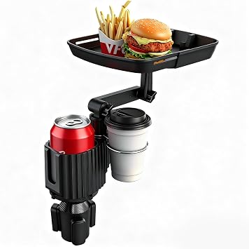 Car Cup Holder Tray Table 10-inch Car Food Tray Portable 4-in-1 Car Cup Holder Extender 360 Rotating with Phone Holder Essential for Road Trips