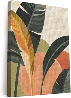 Elivita Banana Leaf Black Beige Minimalist Boho Design 3 Wall Decor Vertical Canvas Art Print Home Decor Pictures Poster for Bedroom Living Room Bathroom Office With Framed Ready to Hang