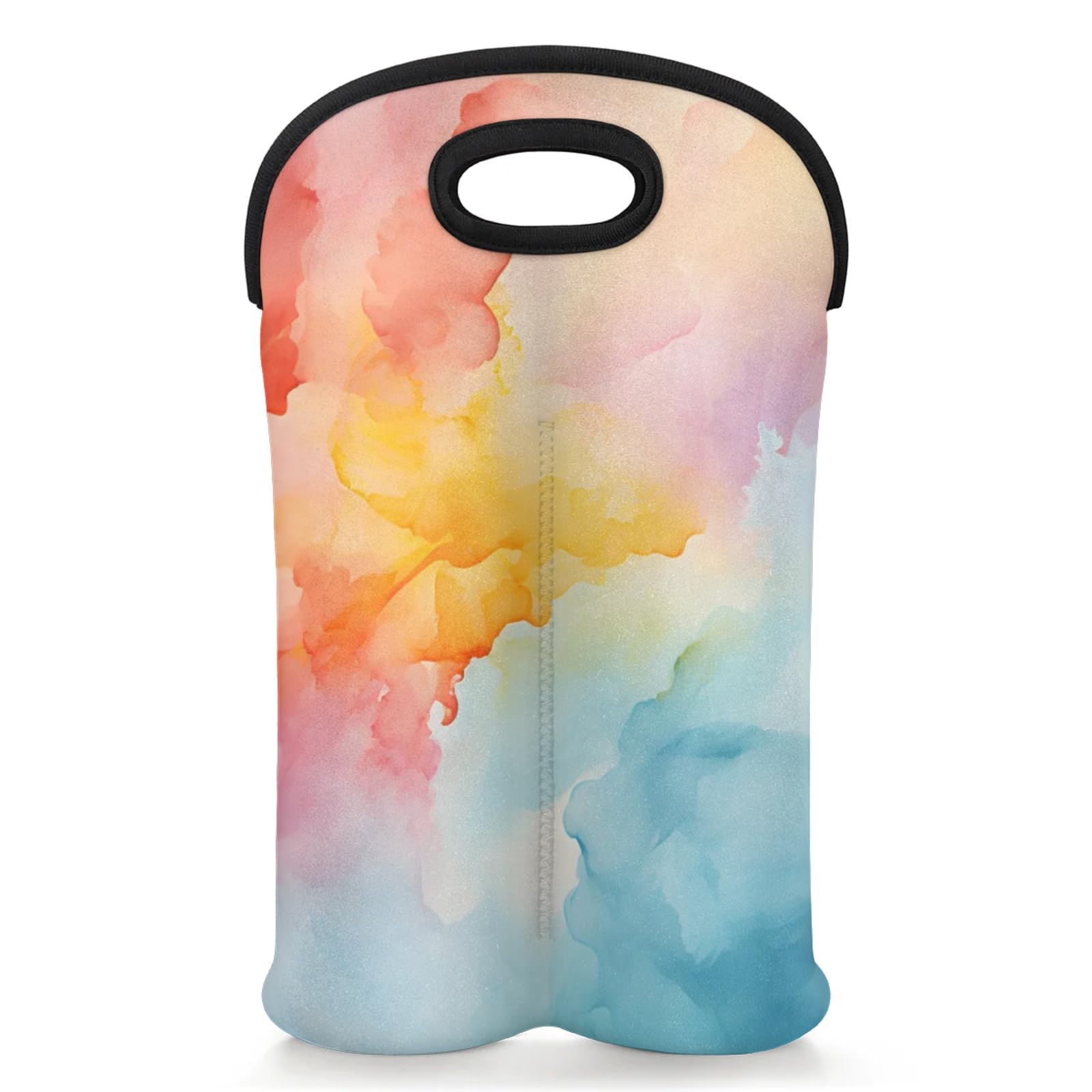 GzLeyigou 2 Bottles Gradient Color Style Wine Bag Sleeve Totes Abstract Neoprene Protective Wine Carrier Bag for Wine,Water, Champagne, Beer, Baby Bottles,Gift 14.5 x 10 Inches