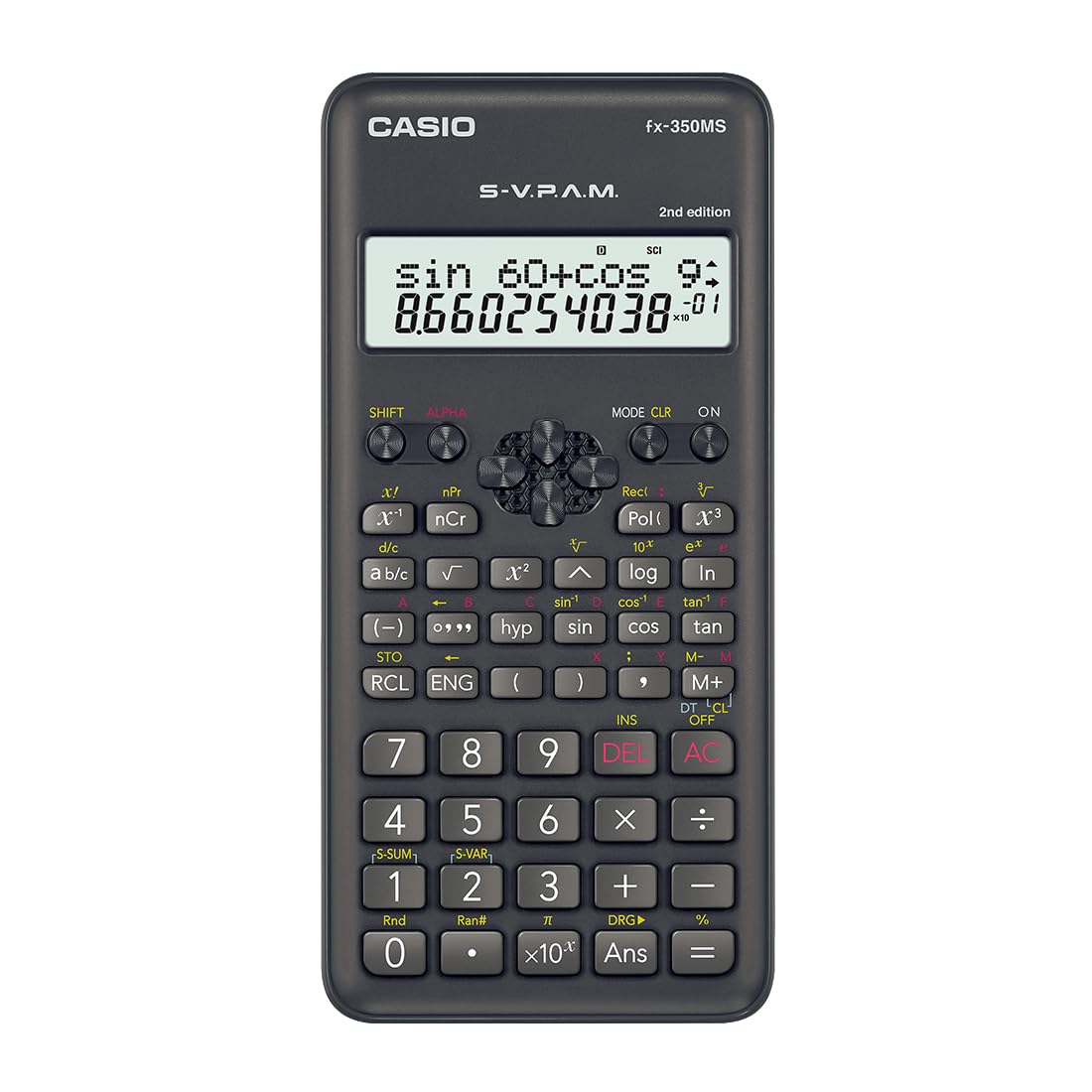 Casio Fx-350Ms 2Nd Gen Non-Programmable Scientific Calculator, 240 Functions and 2-Line Display, Black