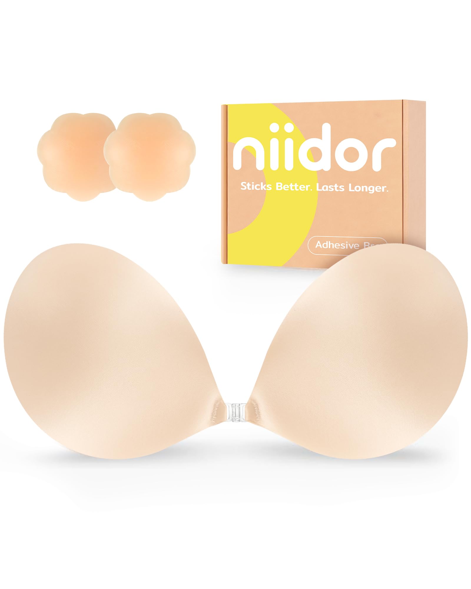 Niidor Adhesive Bra Strapless Ultra Sticky Invisible Push up Silicone Bra Multiple Colors Sizes Reusable for Backless Dress