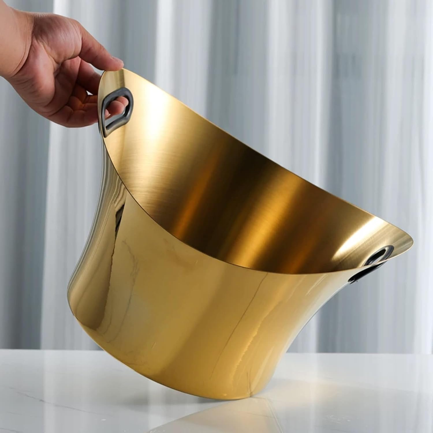 Ice Buckets For Parties Ice Bucket For Cocktail Bar Double Handle Plastic Champagne Cooler For Beverage/Wine/Beer(Gold)