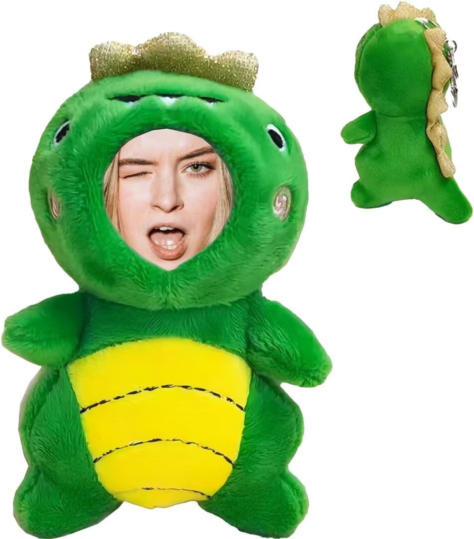 Personalized Dinosaur Animal Plush Keychain,5 Inches Cotton Stuffed Toy with Custom Face Photo for Birthday Festival Gift