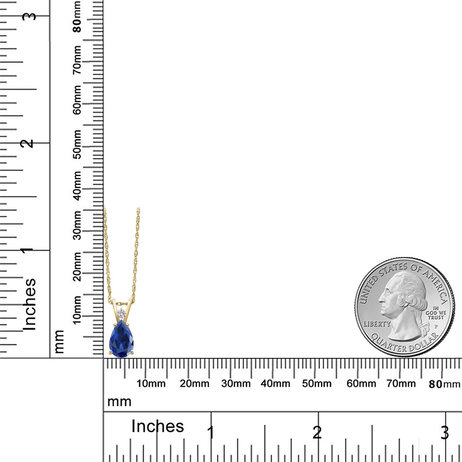Gem Stone King 14K Yellow Gold Blue Created Sapphire and Lab Grown Diamond Pendant Necklace for Women | 2.57 Cttw | Gemstone September Birthstone | Pear Shape 9X6MM | With 18 Inch Chain - Image 6