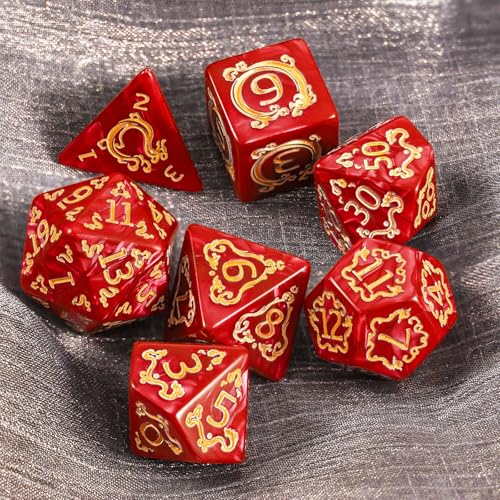 DND Dice Set - 7 Polyhedral Role Playing Dice with Gold Dragon Design, Acrylic D&D Dice Perfect for Dungeons and Dragons, Pathfinder, Warhammer, RPG Games (Red) - Thumbnail 7