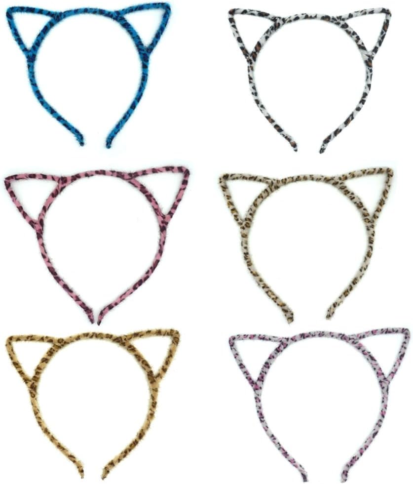 Manc GGBoutique Plush Cat Ear Headbands Cat Ears Headwear Hair Headband Fluffy Hair Hoop for Cat Party and Daily Decoration 6 pcs Leopard Print