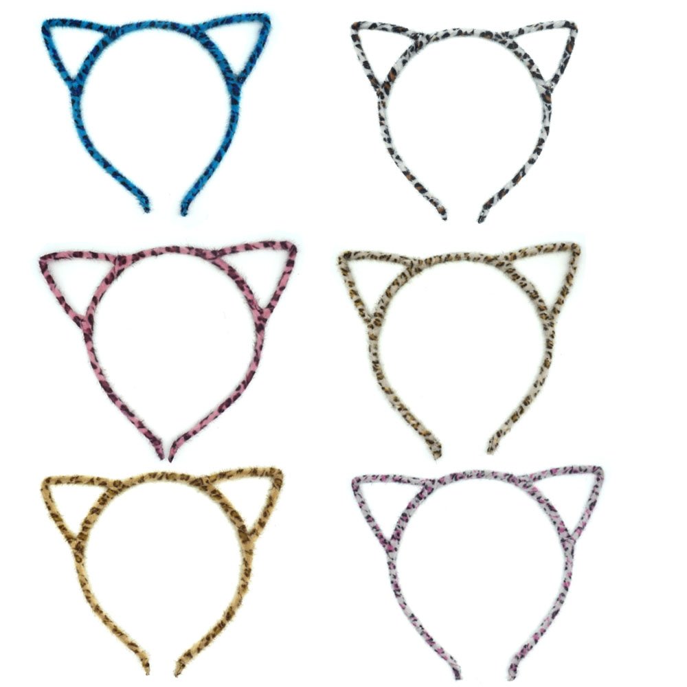 Manc GGBoutique Plush Cat Ear Headbands Cat Ears Headwear Hair Headband Fluffy Hair Hoop for Cat Party and Daily Decoration 6 pcs Leopard Print