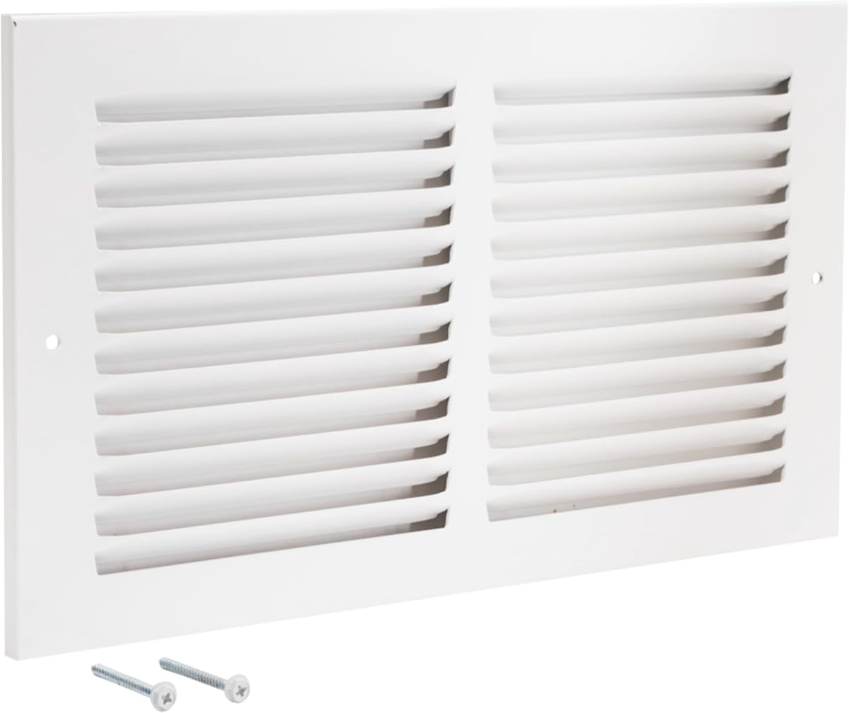 EZ-FLO Cubierta de ventilación de retorno de aire de 12.0 x 6.0 in (apertura de conducto) para pared o techo, rejilla de aire de retorno de acero sólido, cubierta de ventilación HVAC, blanco, 61626